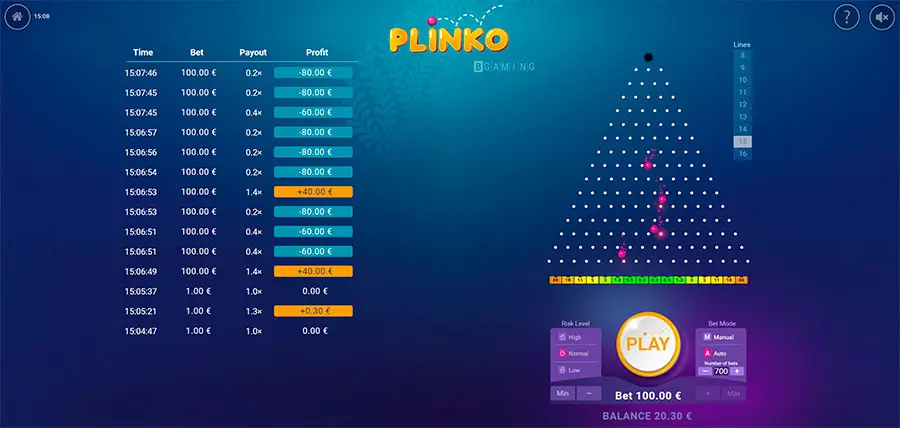 Win animation in Plinko