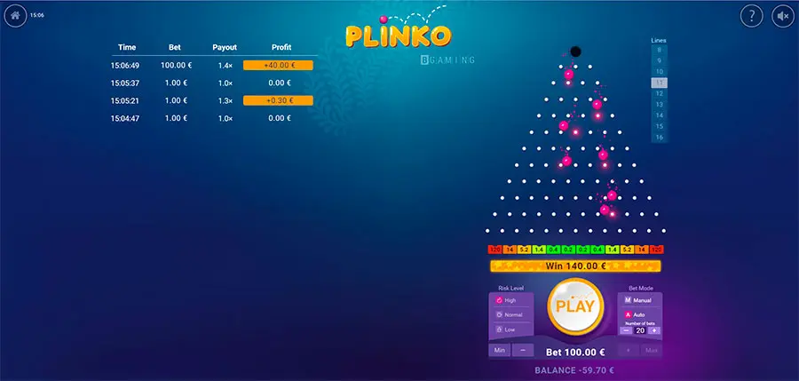 Plinko gameplay screenshot